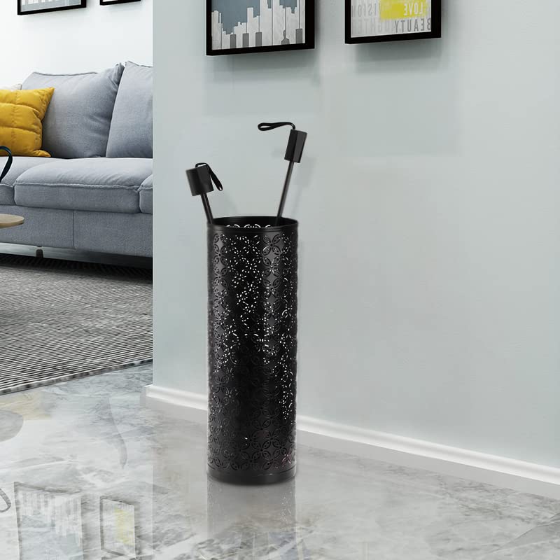 Round Metal Umbrella Stand - Free Standing Entryway Storage Rack, Black