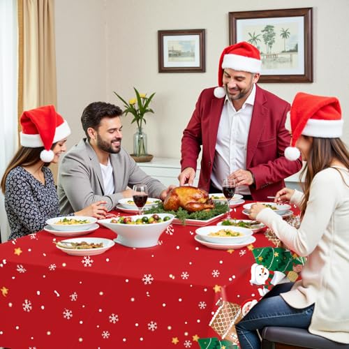 Christmas Tablecloth 4-Pack 54x108 Inches Red Holiday Plastic Coverings