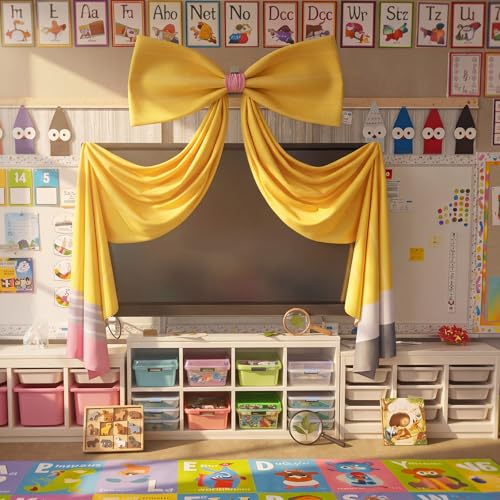 Giant Pencil Bow Classroom Decor - 42x24 Inch Back to School Hanging Decor
