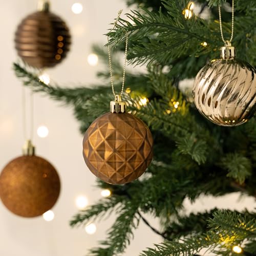 24ct Shatterproof Christmas Ornament Set 2.36 Inch Bronze Gold Hanging Balls