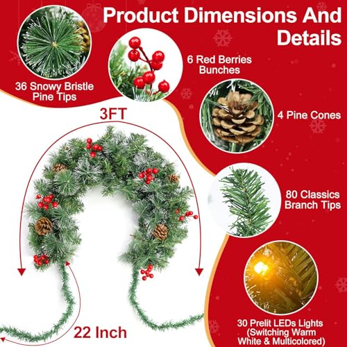 3 Ft Pre-lit Artificial Christmas Mailbox Swag with LED Lights & Pinecones
