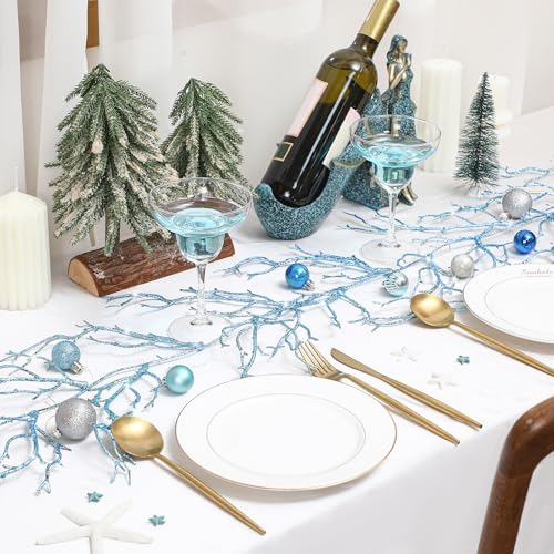 Suncalla 6 ft Teal Glittered Coral Branch Garland - Coastal Christmas Decor
