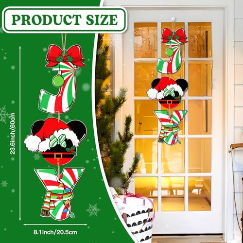 Christmas Wooden Door Decorations with Mouse & Joy Signs, Indoor & Outdoor Holiday Wall Decor
