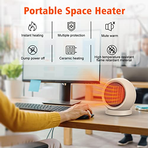 Portable PTC Ceramic Space Heater for Desktop, Bedroom and Office, Light Brown
