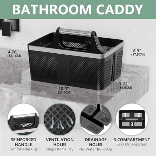 Black Plastic Shower Caddy Portable Bathroom Organizer Tote with Handle