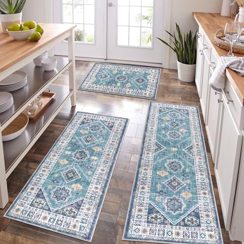 3-Piece Boho Kitchen Rug Set, Non-Slip Washable Farmhouse Floor Runner Mats