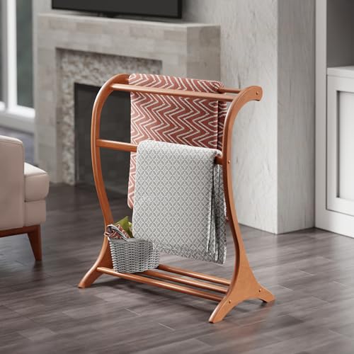 3-Rung Solid Wood Blanket Rack with Teak Finish