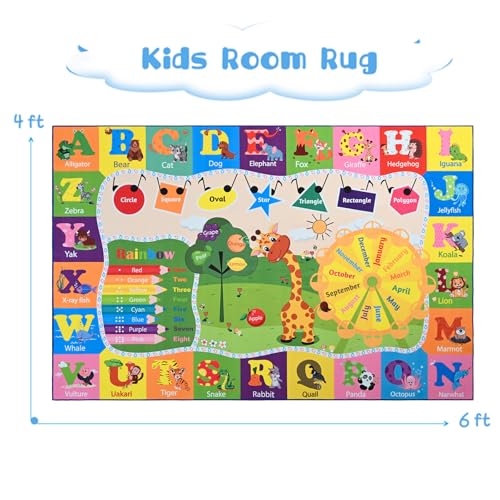Educational Kids Play Rug 4x6, Alphabet & Animal Learning Play Mat