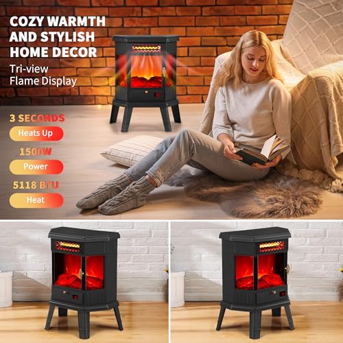 22-Inch Electric Fireplace Heater Freestanding Stove with 3D Flame and Remote