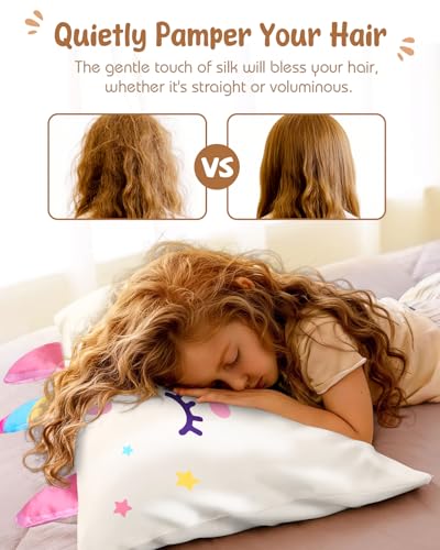 Kids Silk Pillowcase Standard Size 20x26 Unicorn Cartoon Bedding