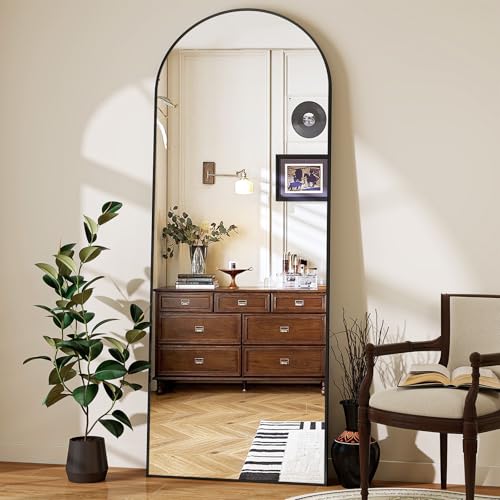 56" x 21" Arched Full Length Floor Mirror, Aluminum Frame Wall Standing Mirror