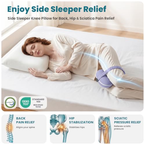 Memory Foam Knee Pillow for Side Sleepers - Pain Relief & Spine Alignment