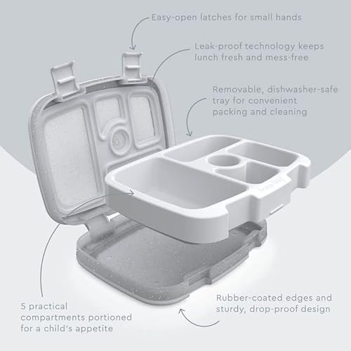 Bentgo Kids 5-Compartment Lunch Box - Glitter Design for School, Ideal for Ages 3-7, Leak-Proof, Drop-Proof, Dishwasher Safe, & Made with PFAS & BPA-Free Materials (Glitter Edition - Silver)