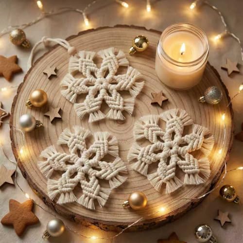 Handwoven Macrame Snowflake Coasters and Ornaments - Set of 6