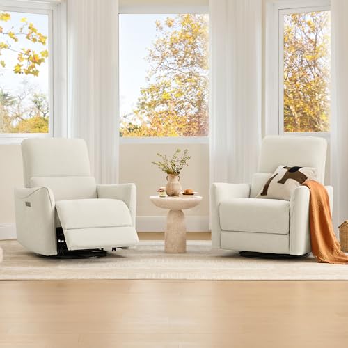CHITA Power Swivel Glider Recliner Chair Medium Linen for Nursery & Living Room