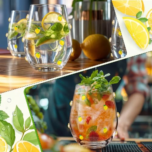 20 oz Lemon Print Stemless Glass Cup for Juice, Iced Coffee and Cocktails