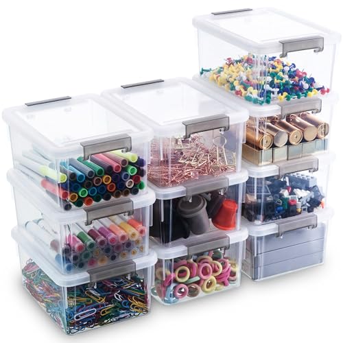1.3Qt Small Plastic Storage Bins with Lids 10-Pack Stackable Containers