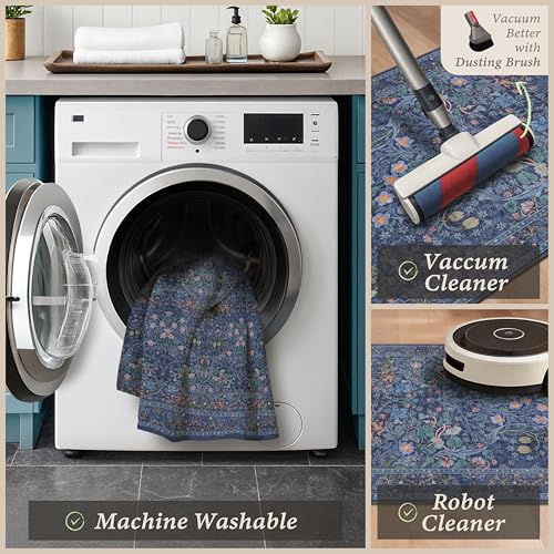 3-Piece Vintage Floral Kitchen Rug Set, Non-Slip Washable Runner Mats