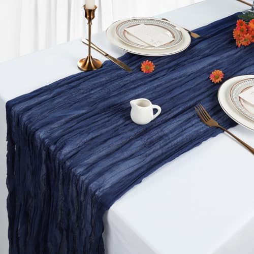 6 Pack Navy Blue Cheesecloth Table Runners 35x120 Inch Boho Gauze Fabric
