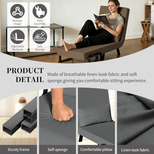 4-in-1 Convertible Sofa Bed, Adjustable Single Sleeper Chair with Pillow