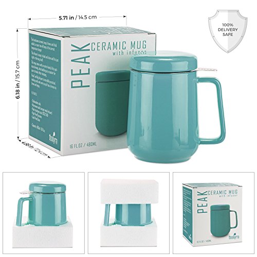Tealyra Peak Turquoise Ceramic Tea Cup with Infuser - 19oz Large Mug for Hot Tea