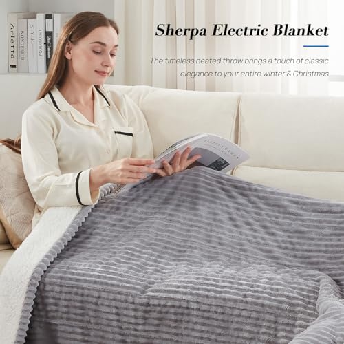 Heated Throw Blanket - 50x60 Inch Soft Flannel Sherpa, 6 Heating Levels, Auto Shut Off