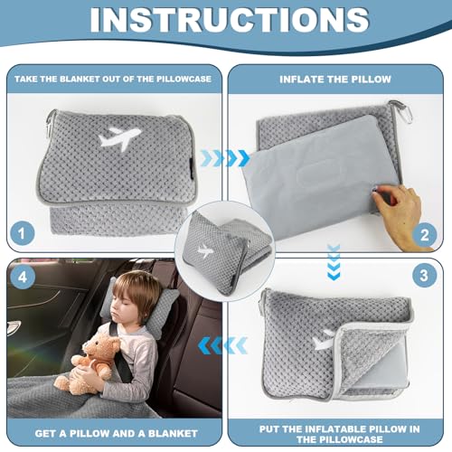 Travel Blanket Set with Inflatable Pillow & Carry Bag - Compact & Soft