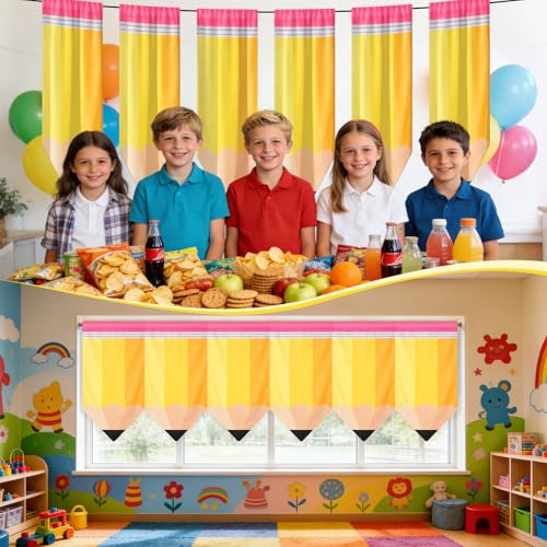 Pencil Design Classroom Curtains - 6 Pack Yellow 36x24 Inches