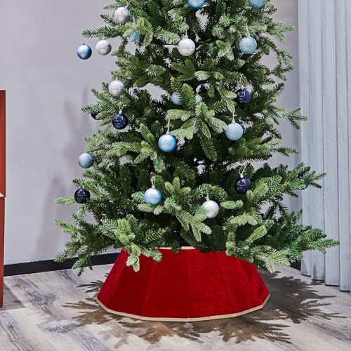 Red Velvet Foldable Christmas Tree Collar - 25.6" Fabric Tree Ring Skirt