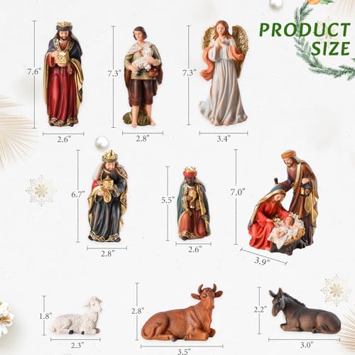 11-Piece Christmas Nativity Set, 7.6-inch Resin Holy Family Figurines