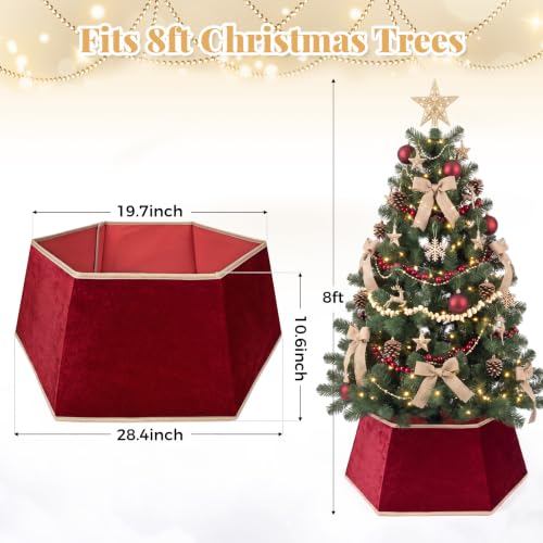 26-Inch Red Velvet Christmas Tree Skirt with Gold Trim & Fasteners
