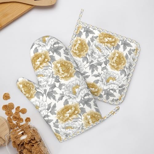 Oven Mitts and Pot Holders Vintage Flower Peony Floral Silicone