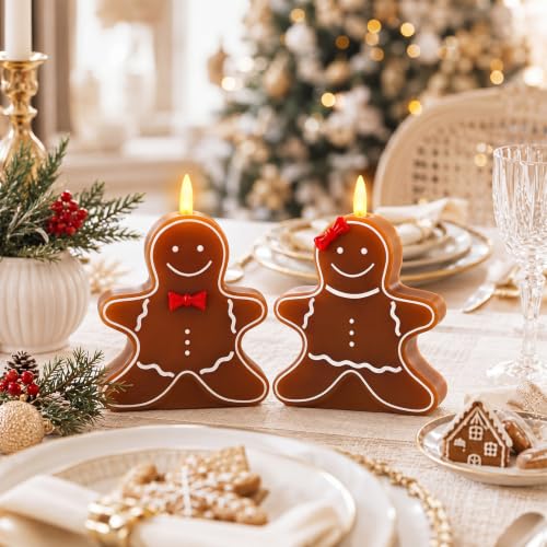 2 Pcs Christmas Gingerbread Flameless Candles Real Wax Holiday Decor