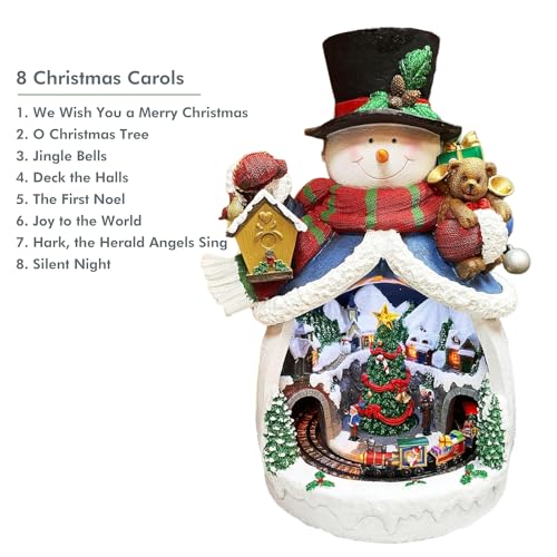 20-Inch Animated Snowman Christmas Village Scene LED Lighted Decor with Moving Train