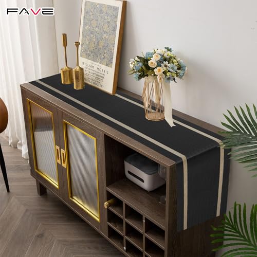 FAVE Woven Vinyl Table Runner 90x12 Inch Black with Gold Threads - Variation: 0-black / 12"x90"