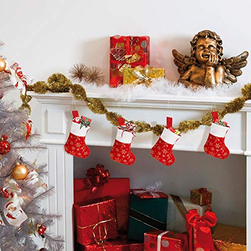 24 Pack Red Flannel Christmas Stockings with Gold Snowflakes (8.2")
