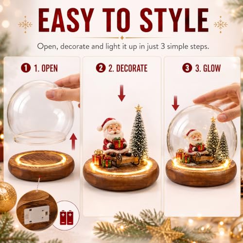 Funtery 6 Pcs 3.15 Inch Christmas Glass Display Dome Cloche Globe