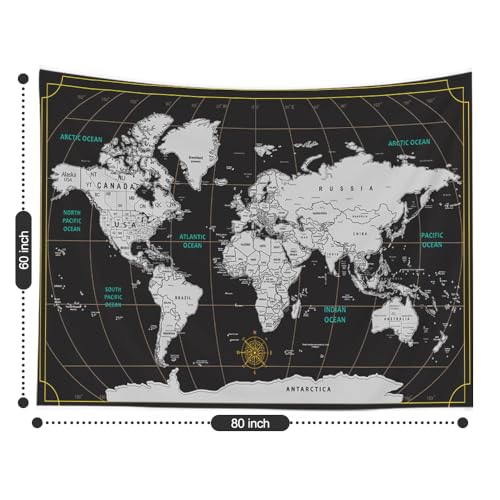 World Map Wall Tapestry (80x60 Inches) - Educational Art for Bedroom & Dorm