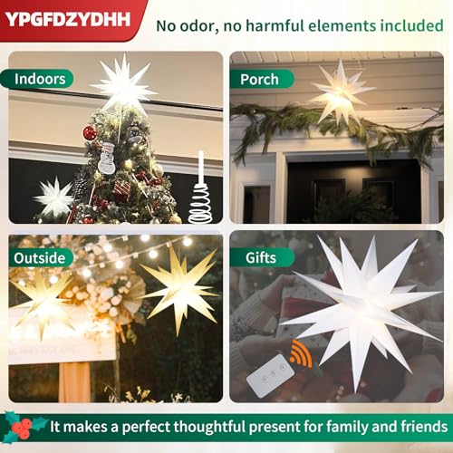 YPGFDZYDHH 18-inch White Moravian Star Outdoor Christmas Tree Topper Light with Remote
