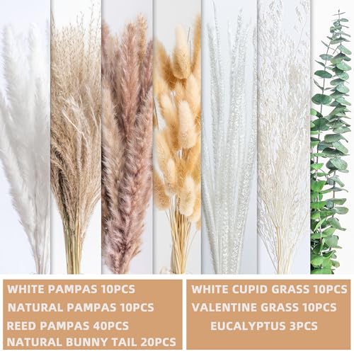 Dried Pampas Grass and Eucalyptus Bouquet for Boho Home Decor 17-Inch