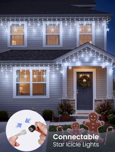 White 126 LED Star Icicle Christmas Curtain Lights 8.2FT with 8 Modes & Timer