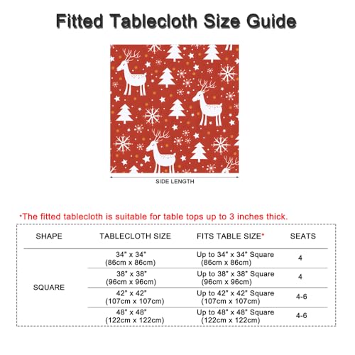Amonsa Christmas Pattern 6 Fitted Tablecloth 38x38 inch Square Elastic Washable Spandex