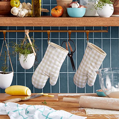 Gingham Cotton Oven Mitts 2-Piece Set, Heat Resistant Kitchen Gloves