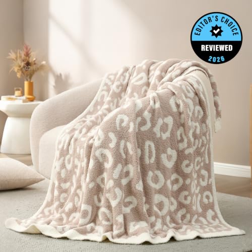 Snuggle Sac Reversible Beige Leopard Throw Blanket, 50x60 Ultra Soft Cozy