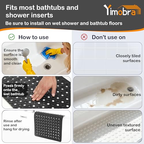 Non-Slip Bathtub Mat, 34.5" x 15.5" Shower Mat with Suction Cups, Black