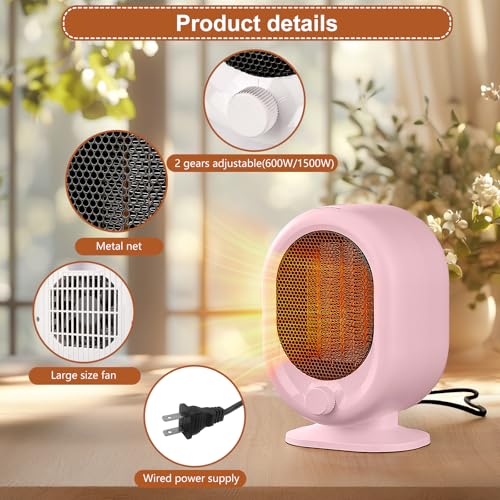 Mini Space Heater 1500W Small Desk Heater with PTC Ceramic Heating Pink