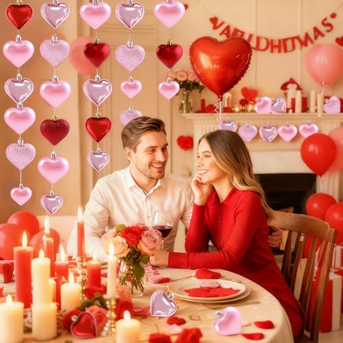 LEBERY Pink Valentine Heart Shaped Ornaments – 30Pcs Hanging Christmas & Wedding Decor (Pink)
