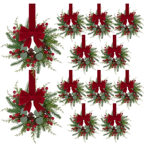 U'Artlines 12 Pcs Mini Cedar Eucalyptus Christmas Wreaths 10 Inch for Kitchen Cabinets