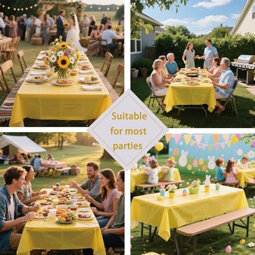Yellow Disposable Plastic Tablecloths, 54 x 108 Inch Rectangle, 2 Pack
