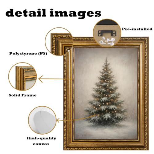 YBNBQG Christmas Tree Vintage Winter Snow Framed Canvas Wall Art 16x24 in - 24L x 16W